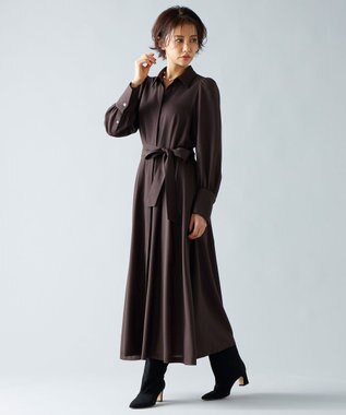 自由区 【洗える】ボリュームスリーブシャツ ドレス ダークブラウン系