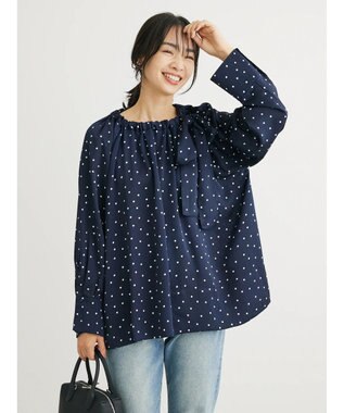 Green Parks Ｂ．ドットリボンブラウス Navy