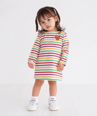 MIKI HOUSE HOT BISCUITS 【80-120cm】 ボーダー 長袖ワンピース マルチカラー