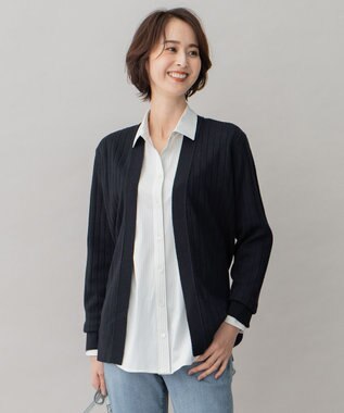 自由区 【洗える】ウールミックス ミドル丈カーディガン ネイビー系