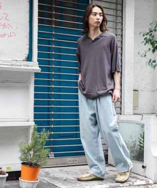 WEGO 【ユニセックス着用ITEM/ウエストゴム/SMLサイズ展開】デニムルーズテーパードパンツ デニム淡色