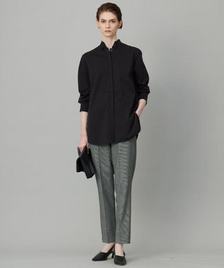 ICB L 【洗える】 ブラウスライクジャージー ロングカットソー ブラック系