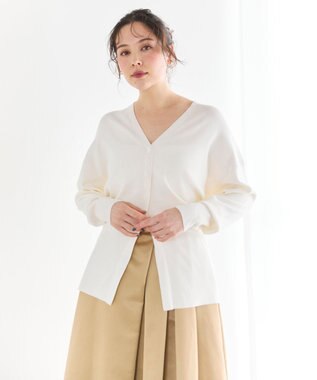 #Newans 【洗える】ファインボタンＶネックカーディガン ホワイト