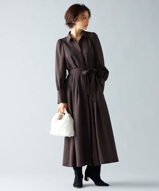 自由区 【洗える】ボリュームスリーブシャツ ドレス ダークブラウン系
