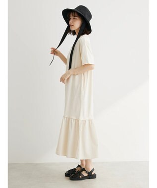 Green Parks 裾切り替えＴＥＥワンピース Black