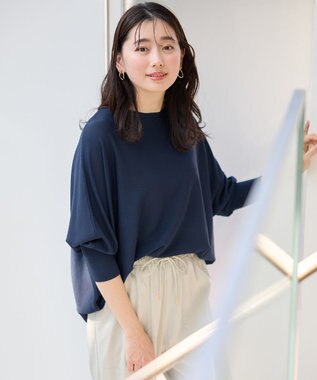 ANY 【洗濯機可/UVカット/接触冷感】クールタッチボクシーニット ネイビー