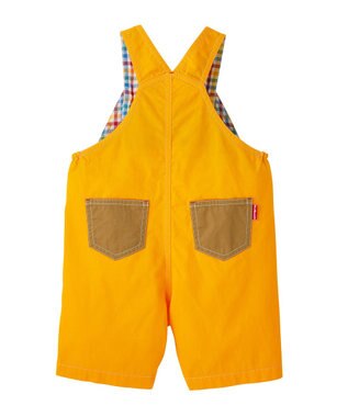 MIKI HOUSE HOT BISCUITS 【70-110cm】 レトロ ロゴ刺繍 オーバーオール 黄