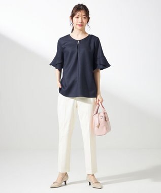 ANY SIS S 【接触冷感・UVカット・速乾】スムージーポリエステル フレアスリーブ ブラウス ネイビー