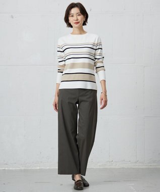 J.PRESS LADIES 【洗える】Rayon Stretch Border ニット オフ×ベージュ系
