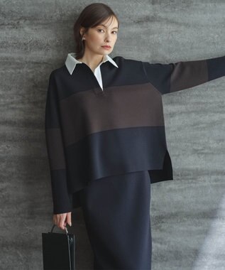 ICB 【洗える】 シンセティックダブルフェイス ラガーニットプルオーバー ネイビー×ダークブラウン系