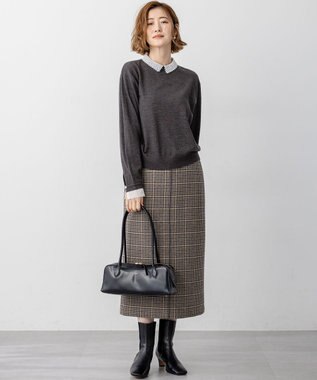 23区 【CLASSY.掲載/洗える】エンブロイダリー ジオメトリックレースコンビ ニット グレー系