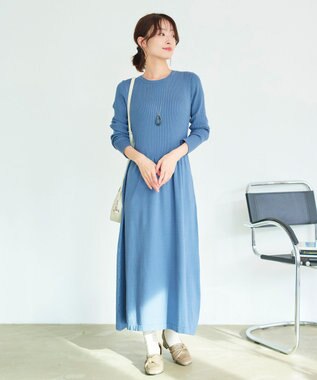 Tiaclasse 【2点セット・洗える】細ケーブルニットトップス＆ニットワンピース ブルー