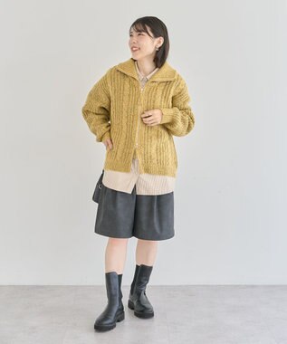 Green Parks 衿付きケーブルｚｉｐカーディガン Yellow