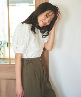 Feroux 【洗える】袖フリルチュニック ブラウス ホワイト系