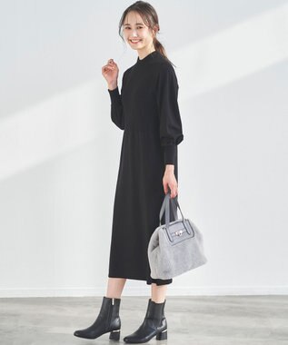 ANY SIS 【洗える】バスケット編み切替えニット ワンピース ブラック