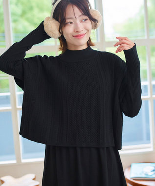 Tiaclasse 【2点セット・洗える】細ケーブルニットトップス＆ニットワンピース ブラック