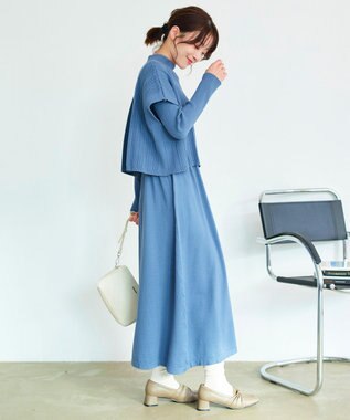 Tiaclasse 【2点セット・洗える】細ケーブルニットトップス＆ニットワンピース ブルー