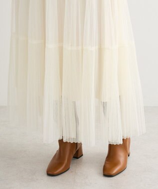 Green Parks チュールプリーツティアードスカート Off White