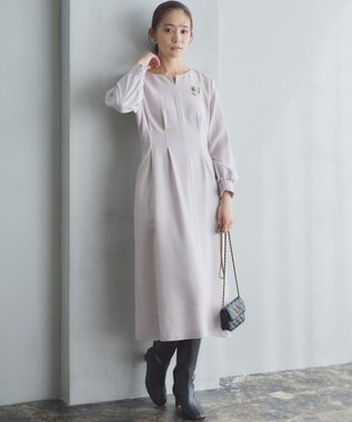 組曲 ウールジョーゼット スリットネックワンピース ローズ系