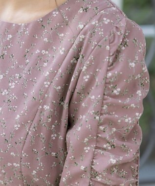 Tiaclasse L 【洗える】ギャザースリーブ花柄ワンピース ラベンダー