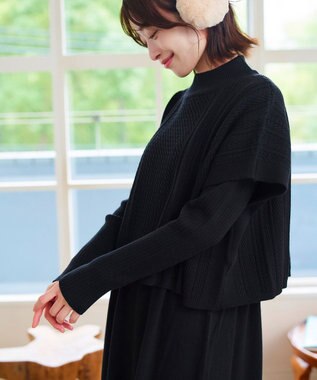 Tiaclasse 【2点セット・洗える】細ケーブルニットトップス＆ニットワンピース ブラック