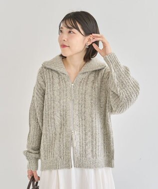 Green Parks 衿付きケーブルｚｉｐカーディガン Light Beige