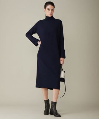 ICB L 【洗える】 ヴィスコースリブハイゲージ ニットワンピース ネイビー系