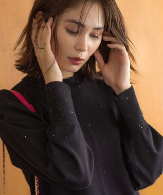 組曲 L 【WEB限定】ELENAスパンコールバックパール ニット ブラック系