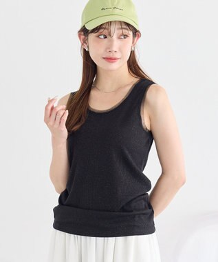earth music&ecology エッジチュールラメテレコタンクトップ