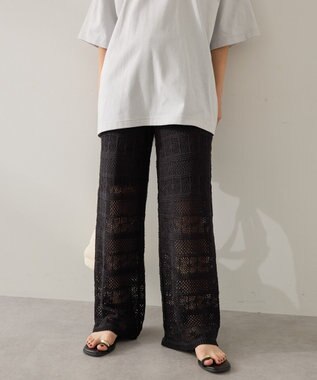 AMERICAN HOLIC レース編みニットパンツ Black