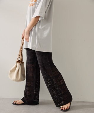 AMERICAN HOLIC レース編みニットパンツ Black