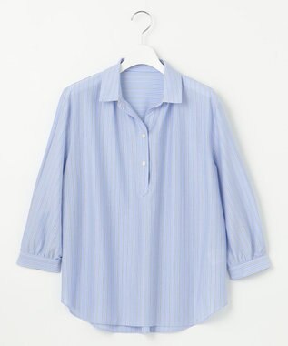 J.PRESS LADIES 【イージーケア】STRIPE JERSEY シャツ衿 カットソー サックスブルー系1