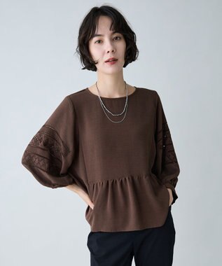 ANY 刺繍スリーブブラウス ブラウン