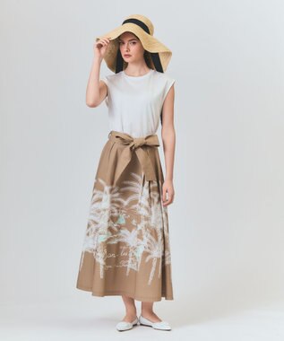 GRACE CONTINENTAL プラージュプリントタックスカート ベージュ