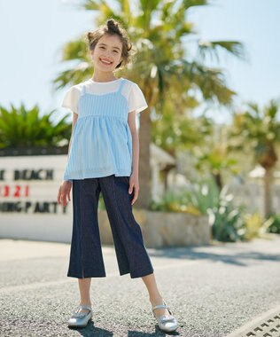 組曲 KIDS 【110-140㎝】フレアーデニムニット パンツ ネイビー系