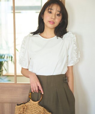 Feroux 【洗える】袖フリルチュニック ブラウス ホワイト系