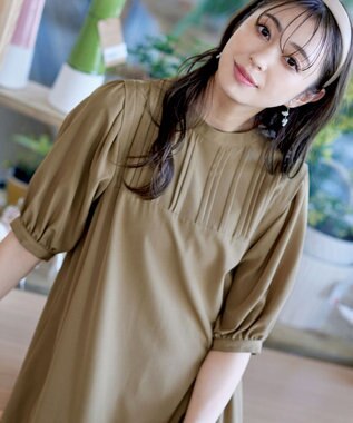 Tiaclasse 【洗える】ボリュームパフスリーブAラインワンピース ベージュ