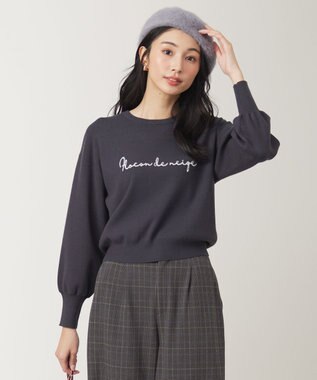 ANY SIS 【洗える】ロゴ刺繍 ニット チャコール×アイボリー