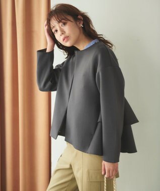 Feroux 【洗える】ダンボールフリル ジャケット グレー系