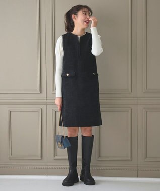 Feroux 【洗える】キーネックミディ ジャンスカ ブラック系