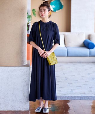 Tiaclasse 【洗える】ボリュームパフスリーブAラインワンピース ネイビー