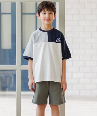 J.PRESS KIDS 【吸水速乾】【140-170cm】ポンチローマ トリコロール 切替Ｔシャツ アイボリー系