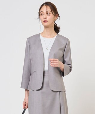 J.PRESS LADIES L OXIJEWEL ストレッチ ノーカラー ジャケット グレー系