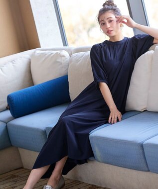 Tiaclasse 【洗える】ボリュームパフスリーブAラインワンピース ネイビー