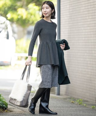 23区 S 【Sサイズ限定】ヴィスコースストレッチ ペプラムデザイン ニット グレー系