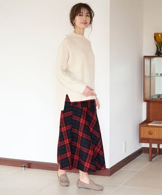 ANY 【ウエストゴム・洗える】タータンマーメイドスカート レッドタータン