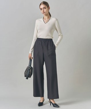 ICB 【洗える】ウールワッシャーツイル ワイドストレートパンツ チャコール系