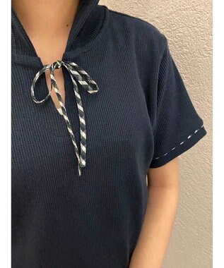 Green Parks チェックポイントワッフルプルオーバー Navy