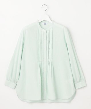 J.PRESS LADIES 【洗える】 コットンアセVis ストライプ バンドカラー ブラウス ライトグリーン系1