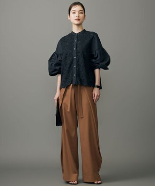 自由区 【SHIHOさん着用】レースブロッキング ブラウス ブラック